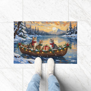 Felpudo Gato Angora Turco Navidad Barco Fiesta