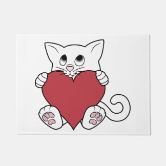 Felpudo Gato blanco del el día de San Valentín con el