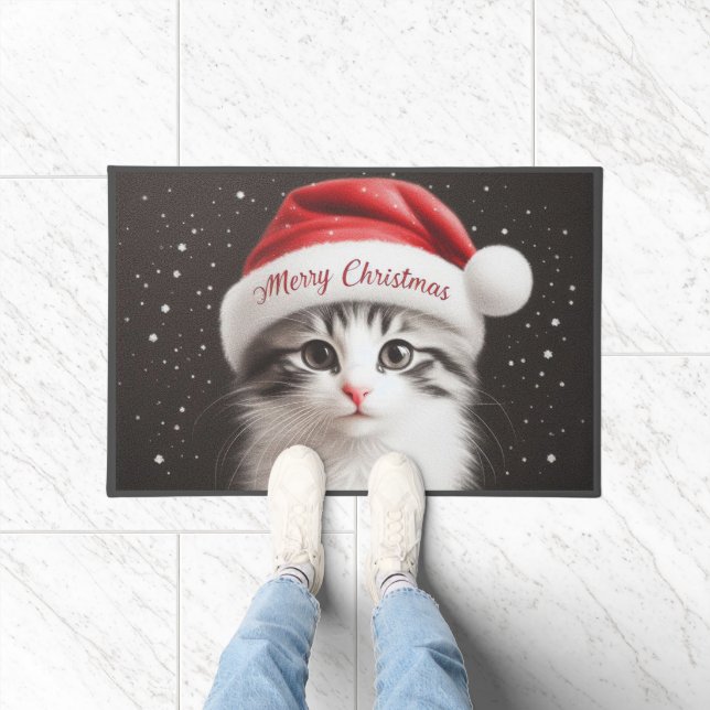 Felpudo Gato Bobtail japonés, navidades Santa Kitten (Interior)