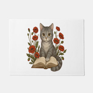Felpudo Gato Bookish - Gato de lectura tierno con cachorro