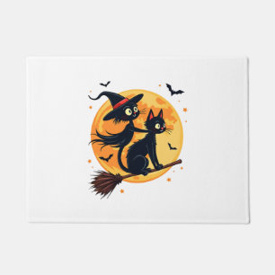 Felpudo Gato Bruja en una Escoba � Vector Noche de Hallowe