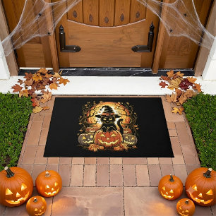 Felpudo Gato brujo de calabaza gato negro de Halloween esp