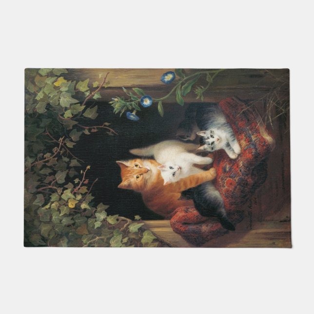 Felpudo Gato con gatitos (Arte Animal) (Anverso)