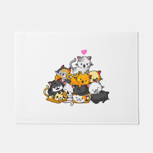 Felpudo Gato Cute Kitty Pile Gats Anime Kawaii Neko Regalo (Anverso)