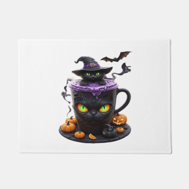 Felpudo Gato de bruja Halloween Latte - Café con crepitant (Anverso)