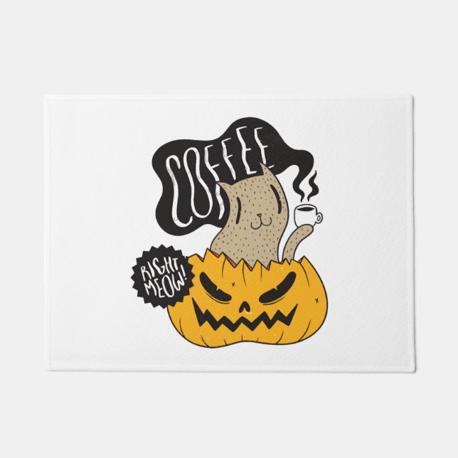 Felpudo Gato de café de Halloween - Beber gato de Hallowee (Anverso)