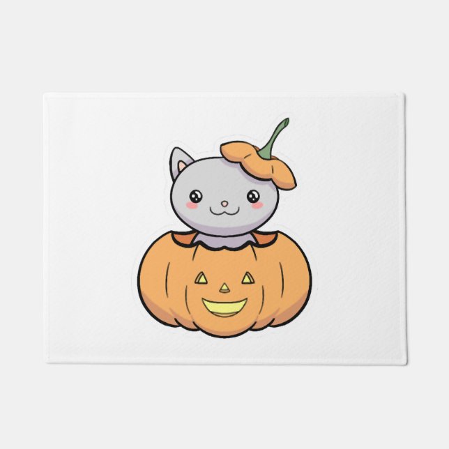 Felpudo Gato de calabaza de Halloween (Anverso)