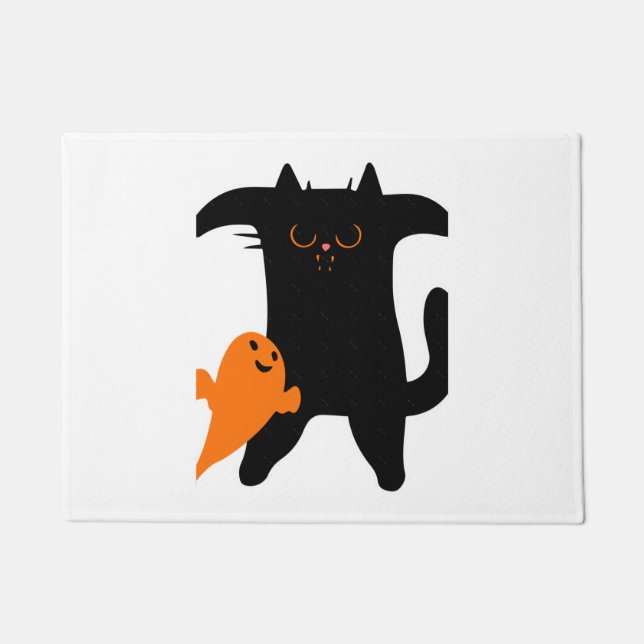 Felpudo Gato de Halloween asustado (Anverso)
