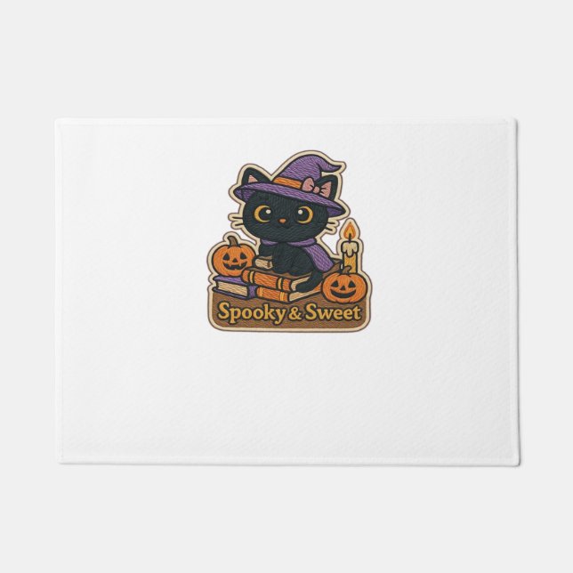 Felpudo Gato de Halloween con libros mágicos - Fantasía y  (Anverso)