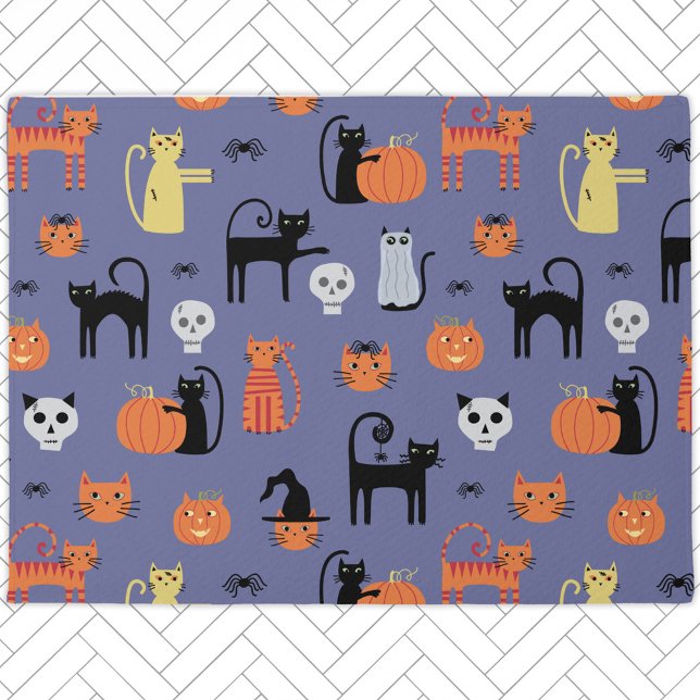Felpudo Gato de Halloween lindo (Halloween Cat spooky fun door mat)