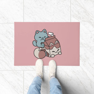 Felpudo Gato de Leche Chocolate Kawaii – Bebida Acogedora 
