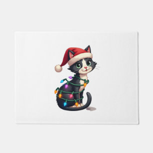Felpudo Gato de Navidad Esmoquin gato negro luces de navid