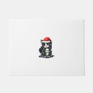 Felpudo Gato de Navidad Esmoquin gato negro luces de navid