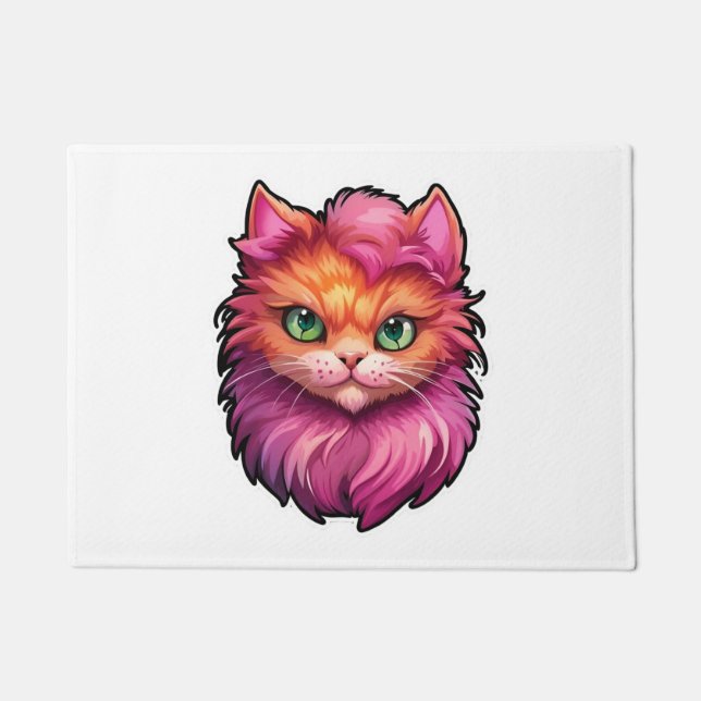 Felpudo Gato de ojos verdes rosa y jengibre (Anverso)