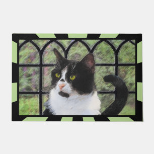 Felpudo Gato de Tuxedo en la ventana Pintura de arte anima