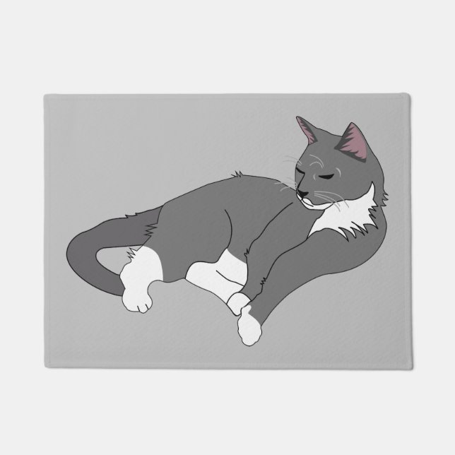 Felpudo Gato de Tuxedo Gris y Blanco (Anverso)