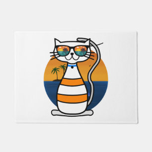 Felpudo Gato divertido con gafas de sol en la playa