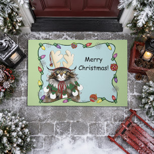 Felpudo Gato divertido de Navidad descarado humor Maine Co