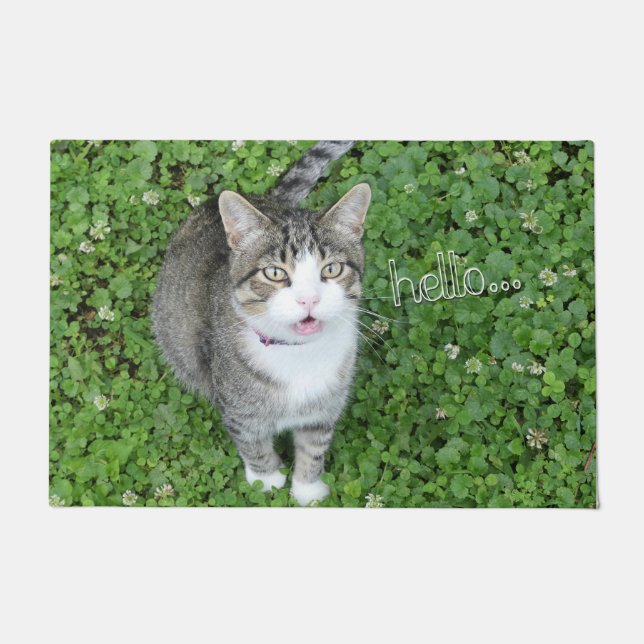 Felpudo Gato en el trono diciendo hola (Anverso)