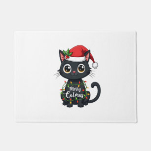 Felpudo Gato Feliz Navidad Gato Negro Luz de Navidad Xmas 