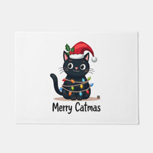 Felpudo Gato Feliz Navidad Luz de Navidad de Gato Negro Na