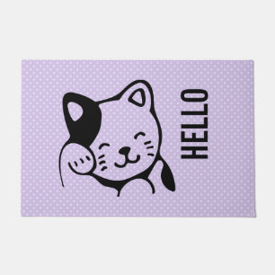 Felpudo Gato gitano blanco y negro lindo saludando
