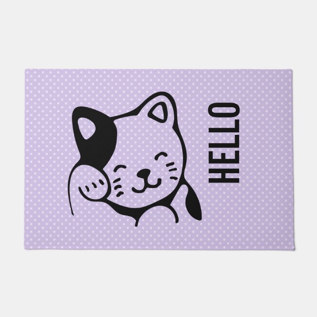 Felpudo Gato gitano blanco y negro lindo saludando (Anverso)