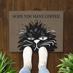 Felpudo Gato gruñón café negro Divertido