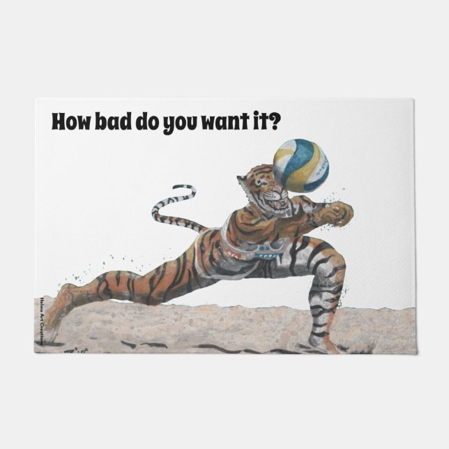 Felpudo Gato Guerrero jugando al voleibol de playa (Anverso)