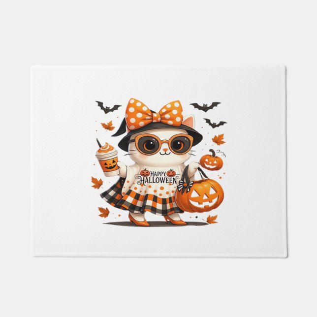 Felpudo Gato lindo de Halloween - Kawaii Bruja Kitty con b (Anverso)
