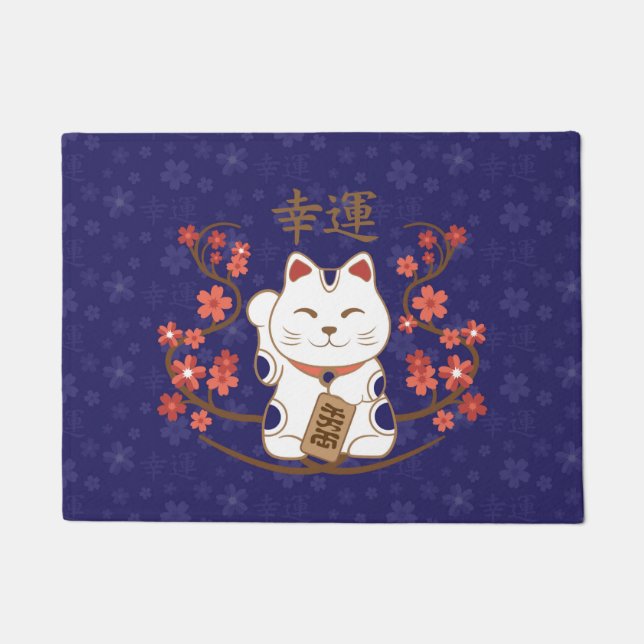 Felpudo Gato Maneki-neko con buena suerte kanji (Anverso)