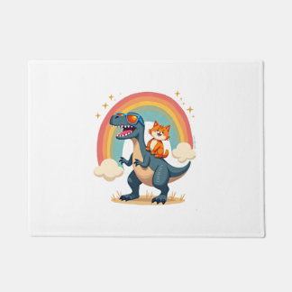 Felpudo Gato montando dinosaurio T-Rex gatito Arcoiris Din
