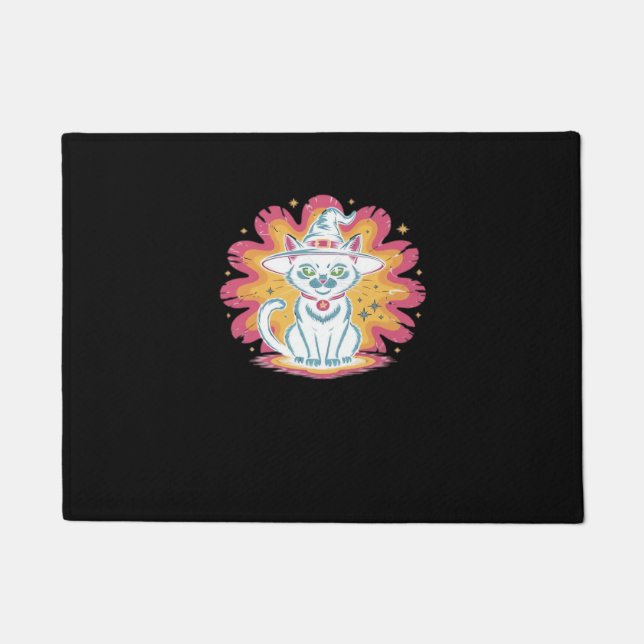 Felpudo Gato negro con flores psicodélicas T-Shir sobredim (Anverso)