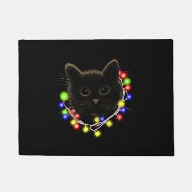 Felpudo Gato negro con luces de Navidad (Anverso)