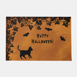 Felpudo Gato negro con murciélago, Feliz Halloween