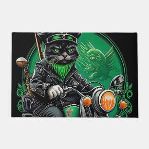 Felpudo Gato negro conduciendo bicicleta Día de San Patric