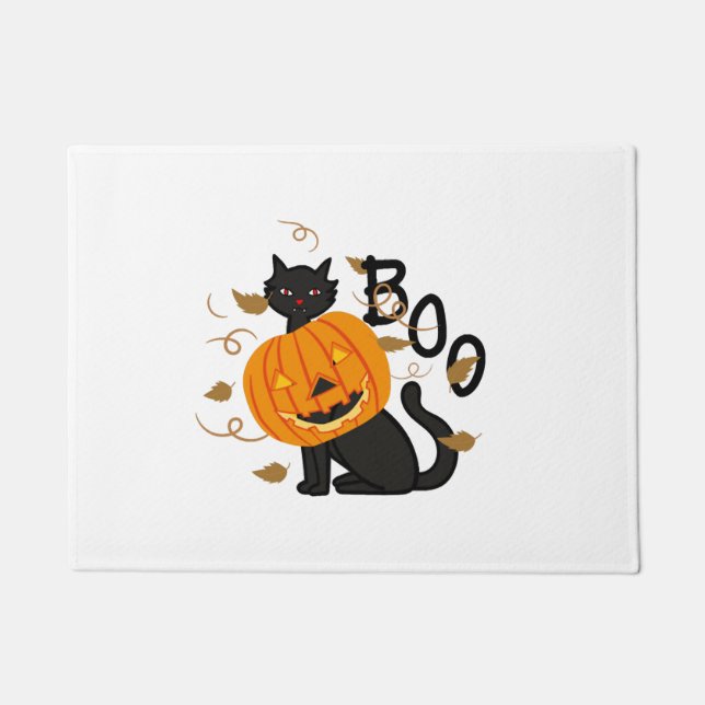 Felpudo Gato negro de Halloween Boo (Anverso)