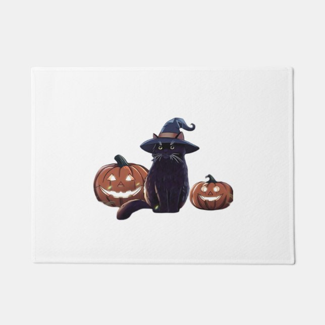 Felpudo Gato negro de Halloween camiseta sobredimensionada (Anverso)
