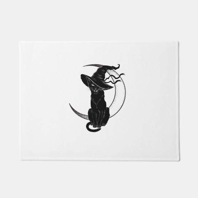 Felpudo Gato negro de Halloween con Gorra de brujas (Anverso)