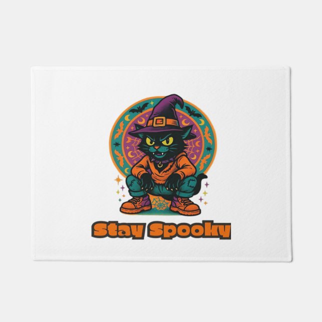 Felpudo Gato negro de Halloween - Quédate con un gato retr (Anverso)