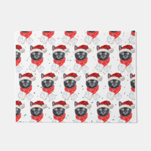 Felpudo Gato negro de Navidad con bufanda roja