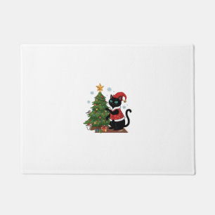 Felpudo Gato Negro de Navidad Sombrero de Santa Árbol Rató