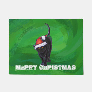 Felpudo Gato negro del navidad en verde