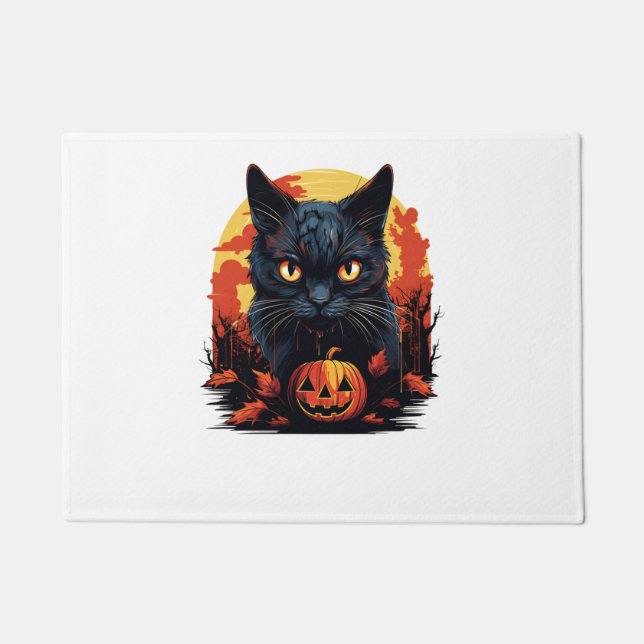 Felpudo Gato negro espumoso de Halloween (Anverso)