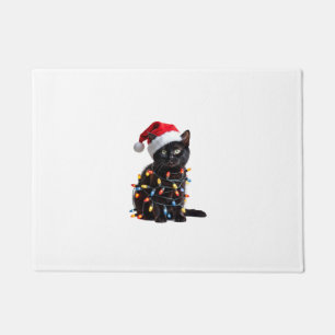 Felpudo Gato Negro Lindo Santa Luces de Navidad Meow Gatit