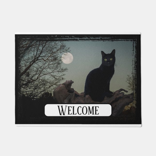 Felpudo Gato negro lunar sobre un árbol (Anverso)