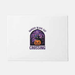 Felpudo Gato Negro Peligro Cruzando Halloween Calabaza Bru