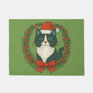 Felpudo Gato negro y blanco, Navidades Santa