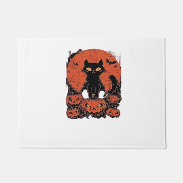 Felpudo Gato negro y calabazas - Cla de arte de camisetas  (Anverso)
