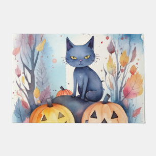 Felpudo Gato Oriental Azul de Halloween con Calabazas Espe